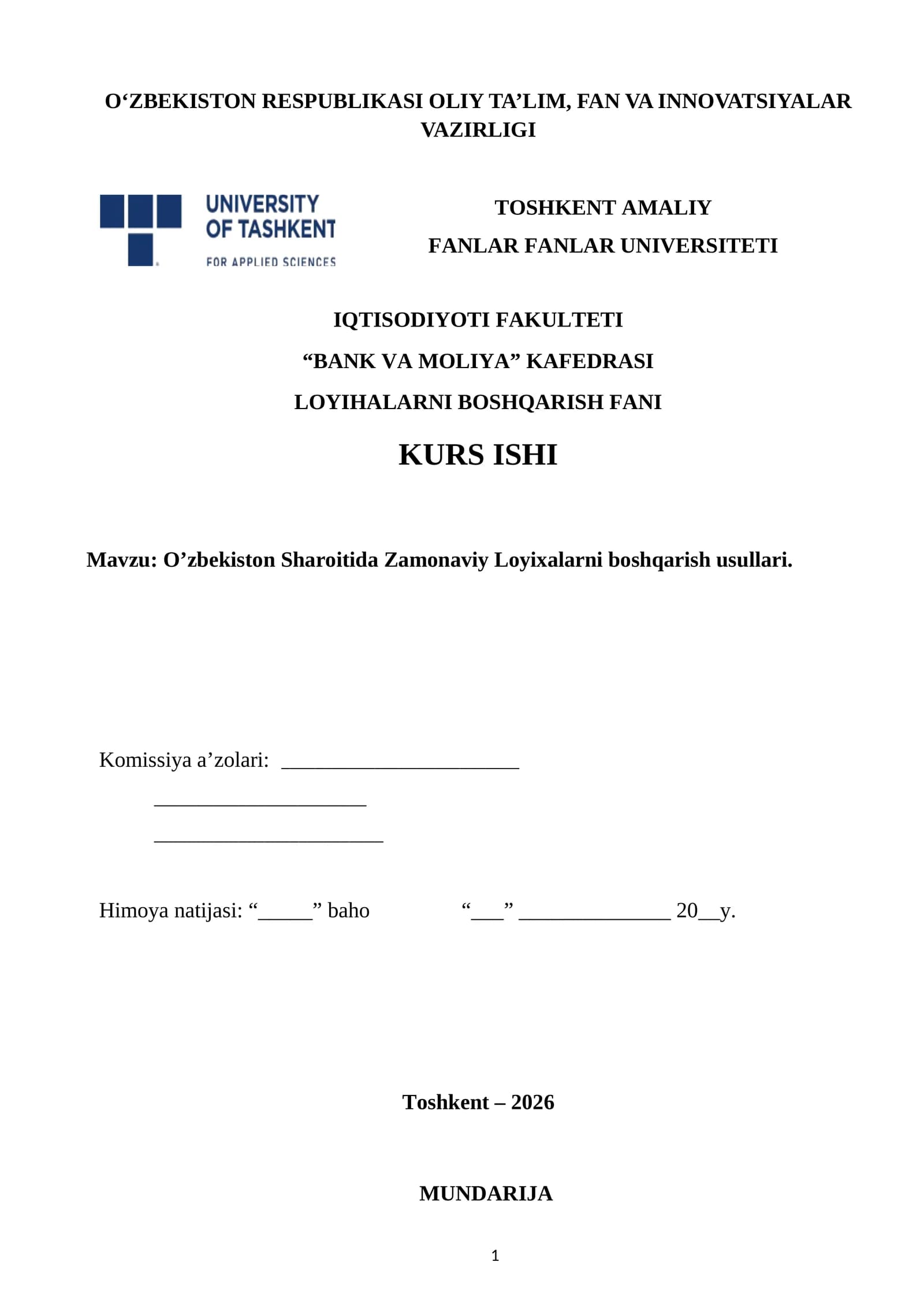 O’zbekiston Sharoitida Zamonaviy Loyixalarni boshqarish usullari