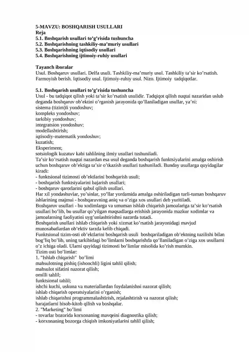 BOSHQARISH USULLARI