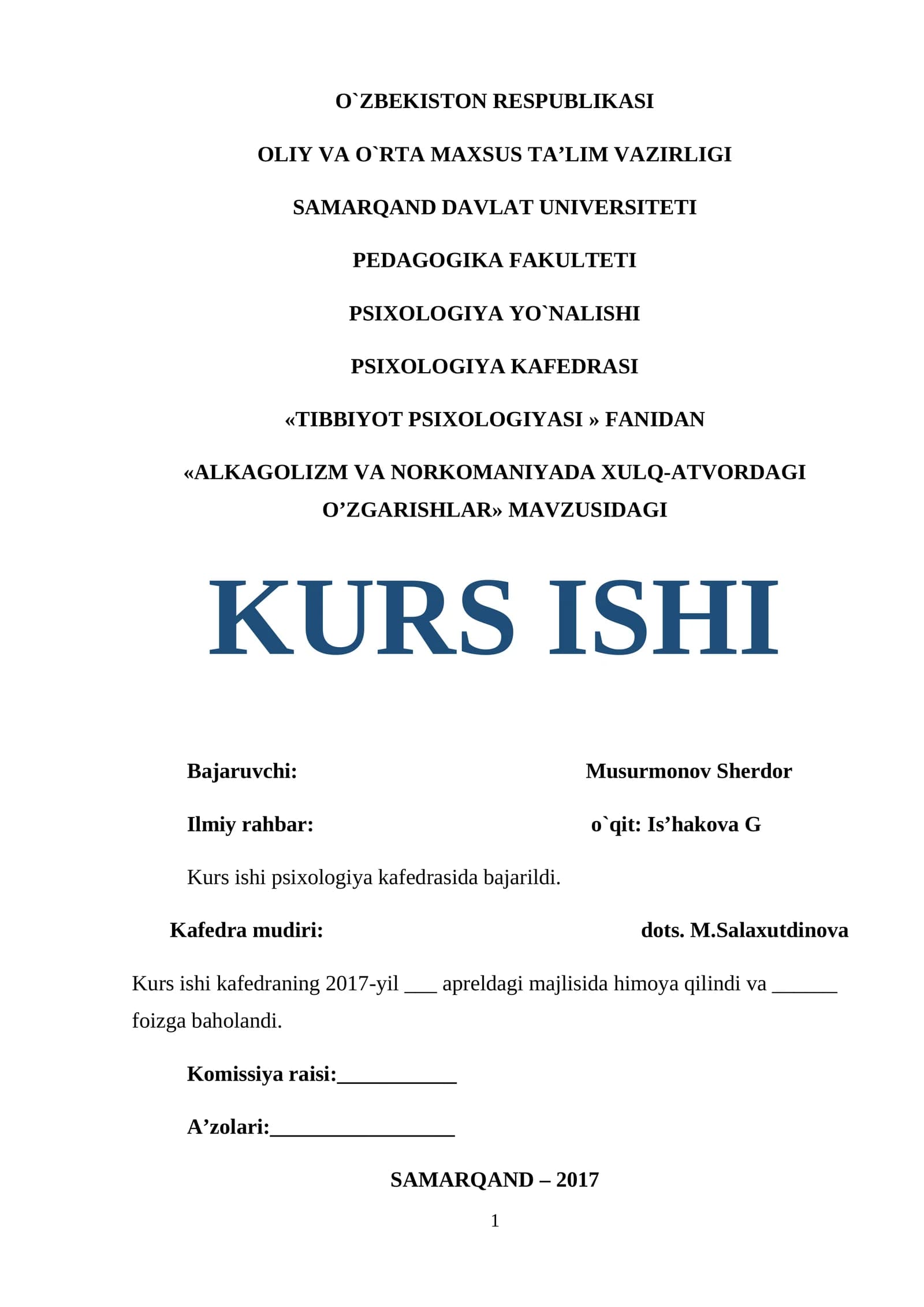 ALKAGOLIZM VA NORKOMANIYADA XULQ-ATVORDAGI O’ZGARISHLAR