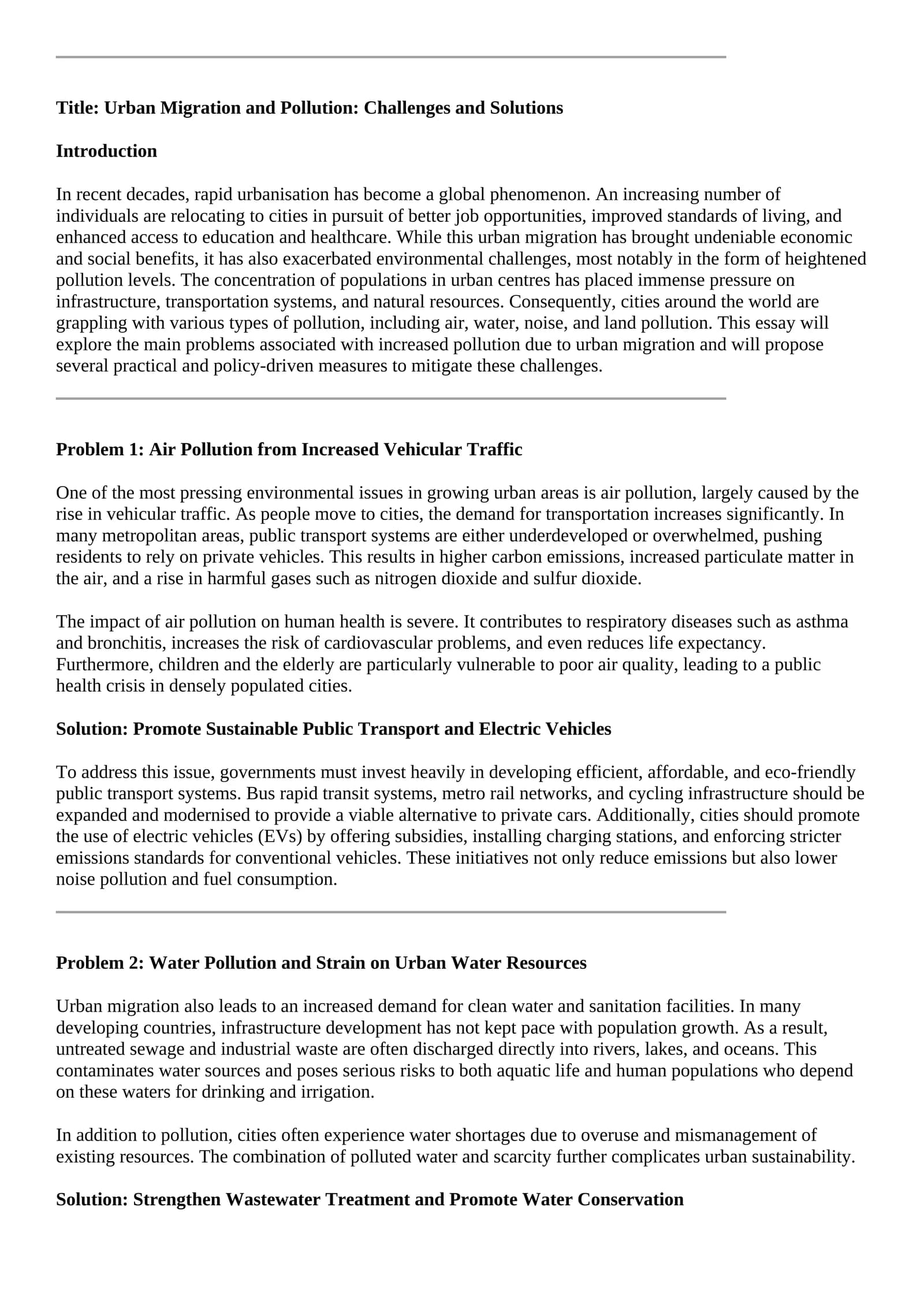 Urban Migration and Pollution: Challenges and Solutions