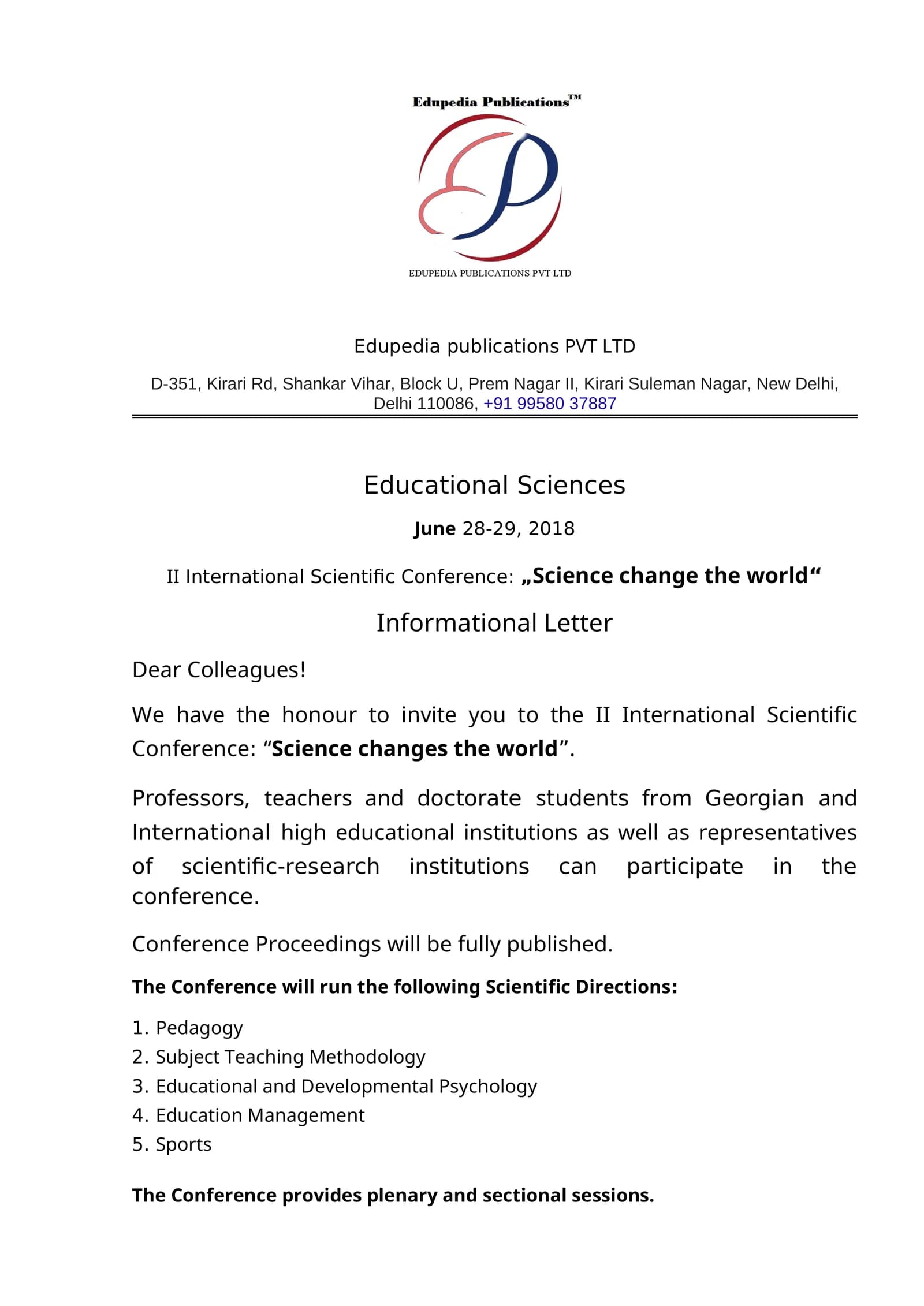 II International Scientific Conference: „Science change the world“
