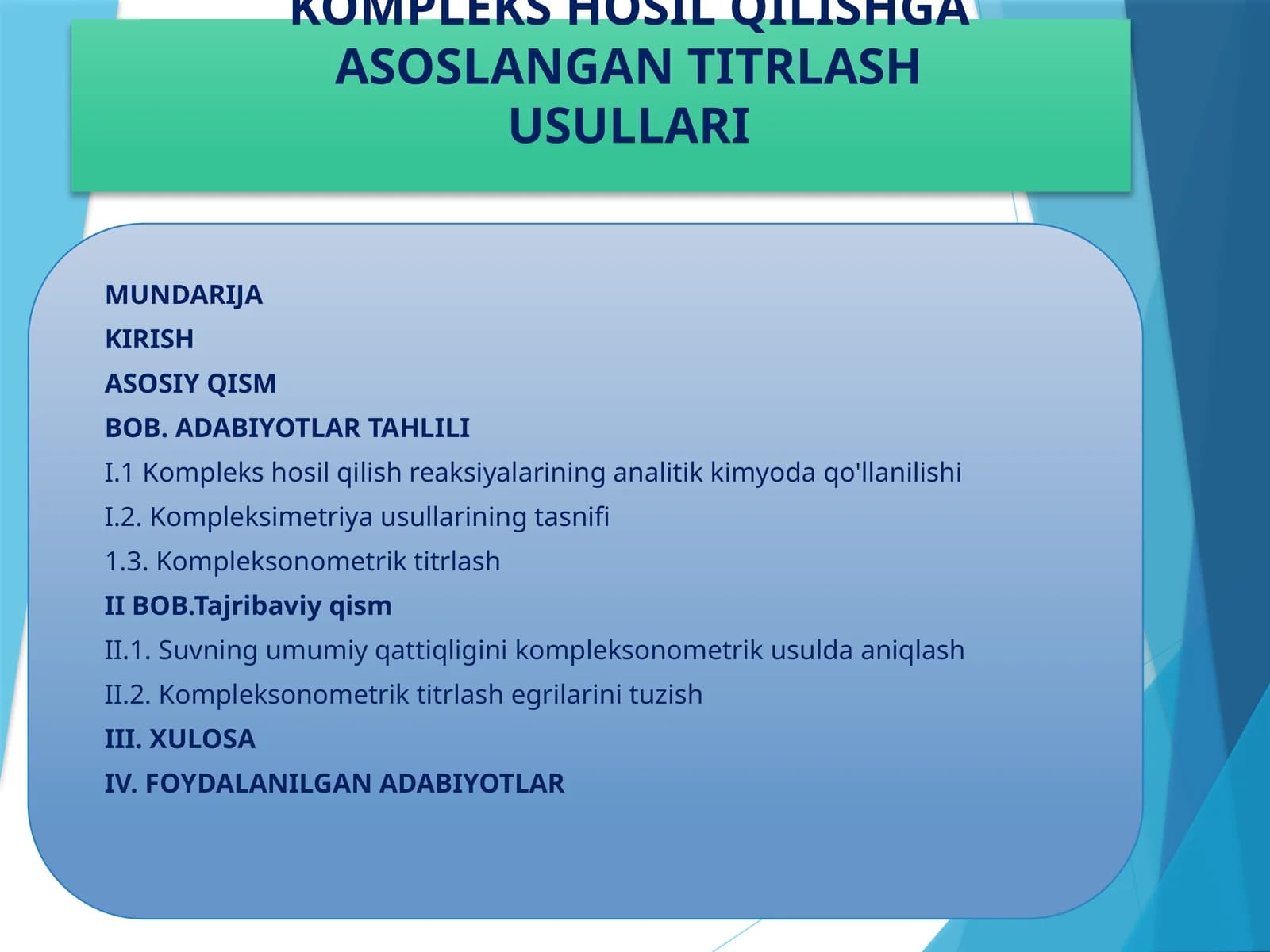 KOMPLEKS HOSIL QILISHGA ASOSLANGAN TITRLASH USULLARI