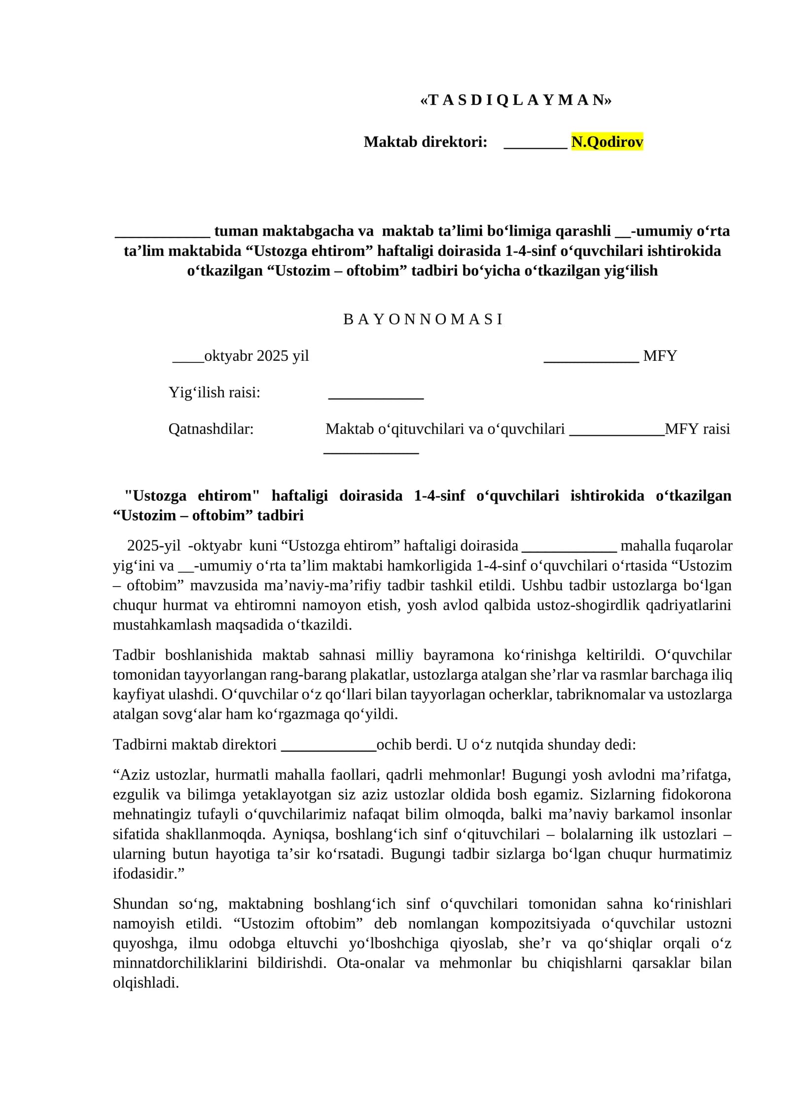 Ustozim - oftobim