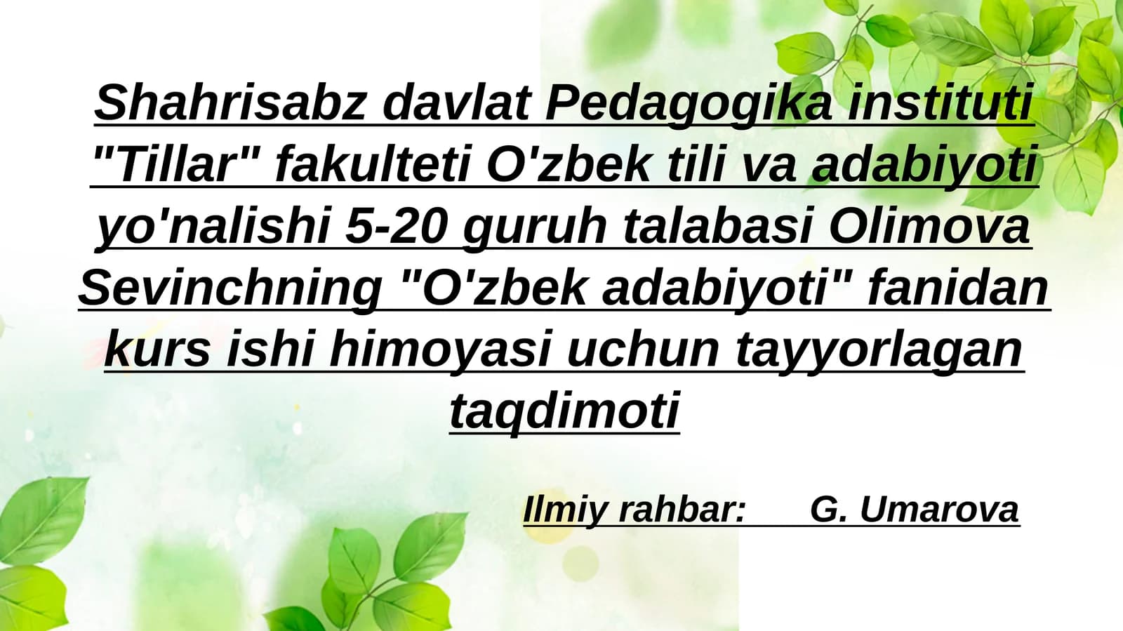 O'zbek adabiyoti yo'nalishi kursi