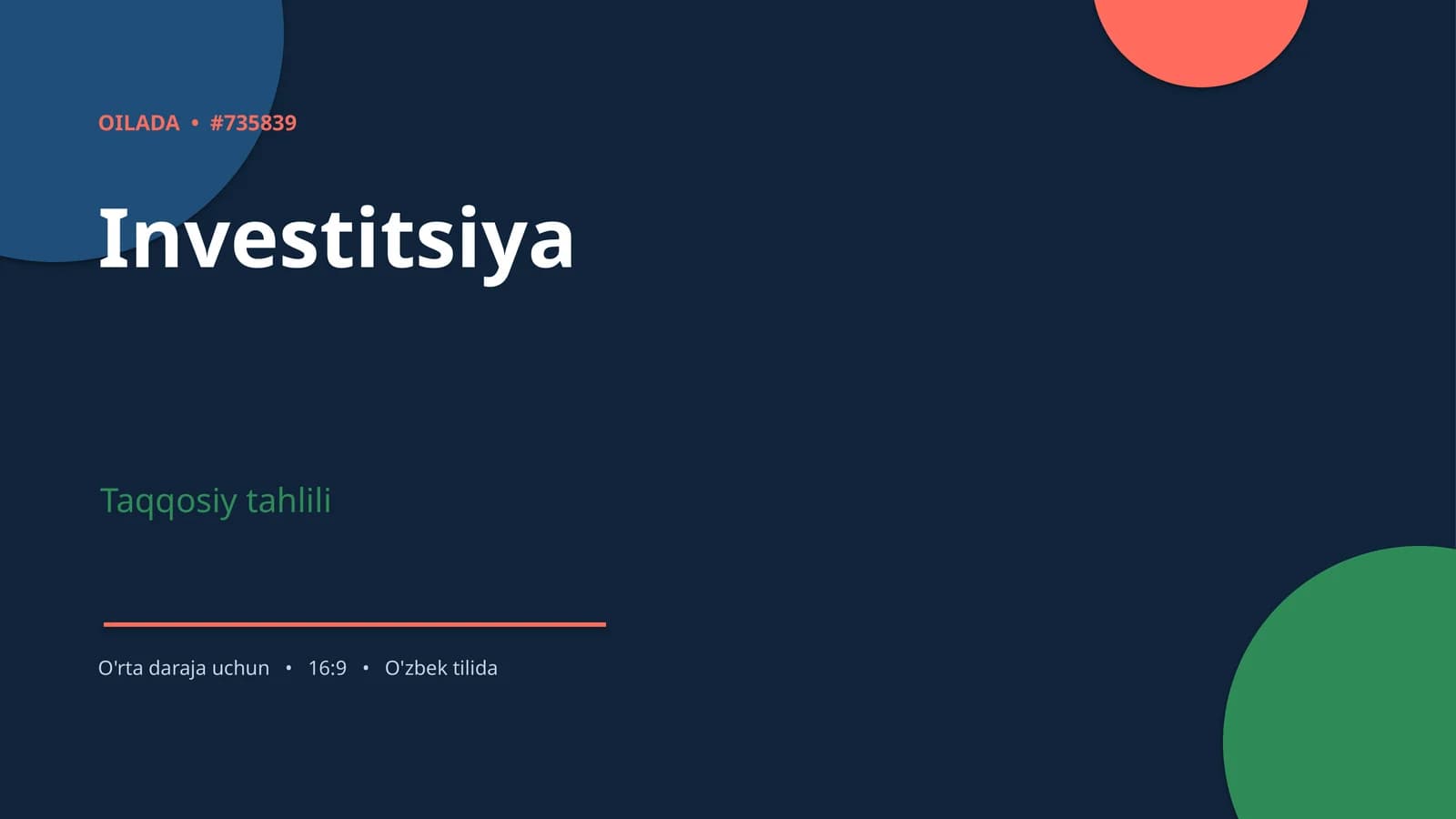 Investitsiya Taqqosiy tahlili