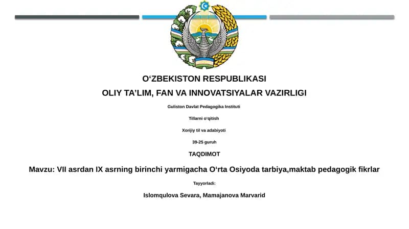 Oʻrta Osiyoda tarbiya, maktab pedagogik fikrlar