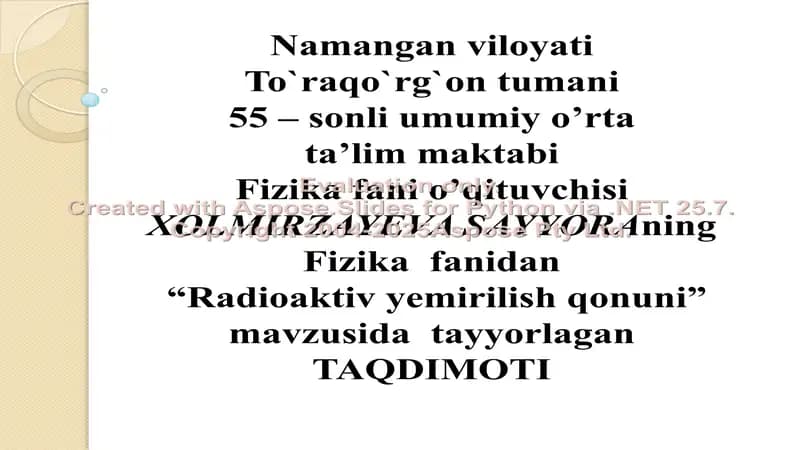 "Radioaktiv Yemirilish Qonuni"