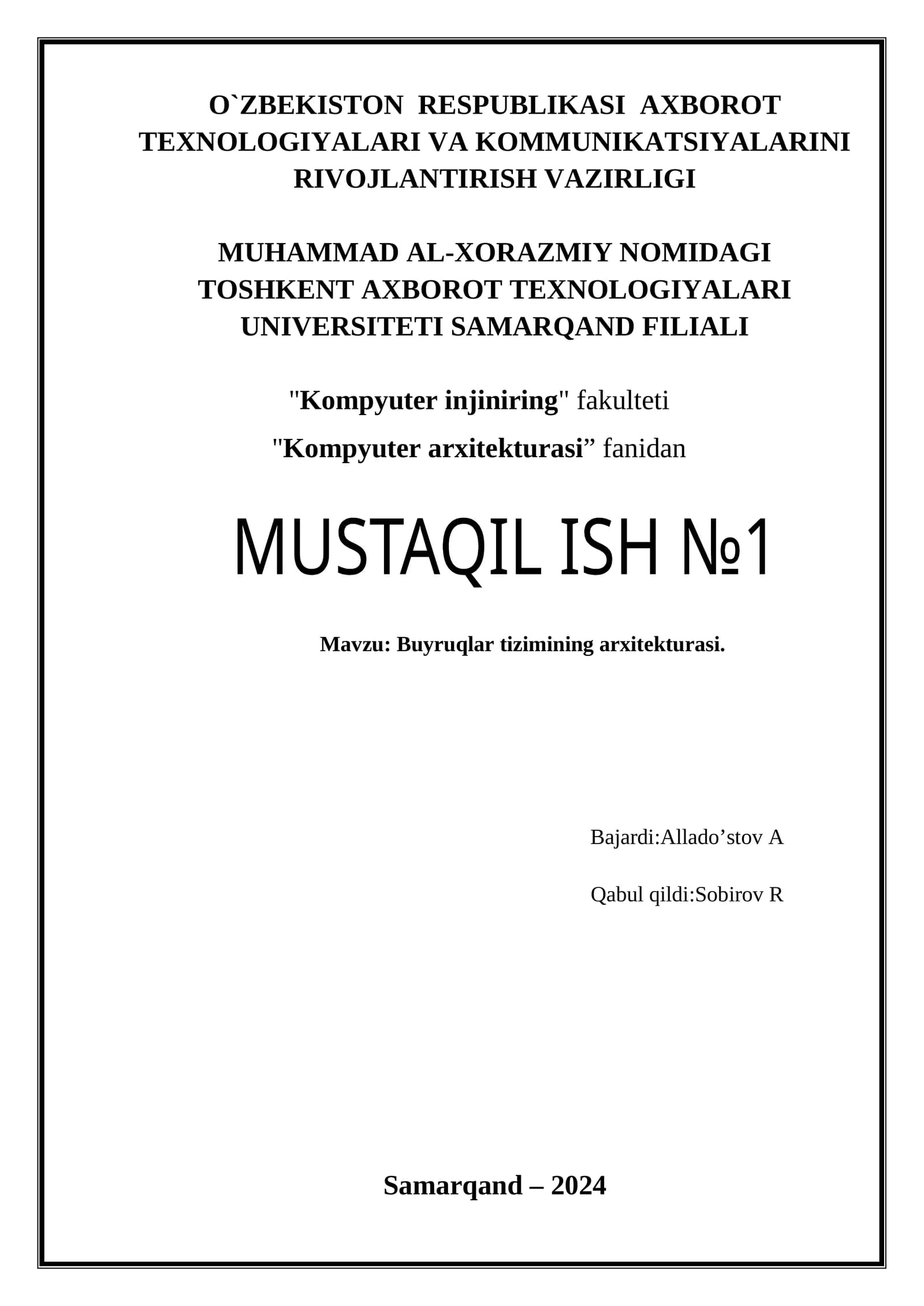 Buyruqlar tizimining arxitekturasi