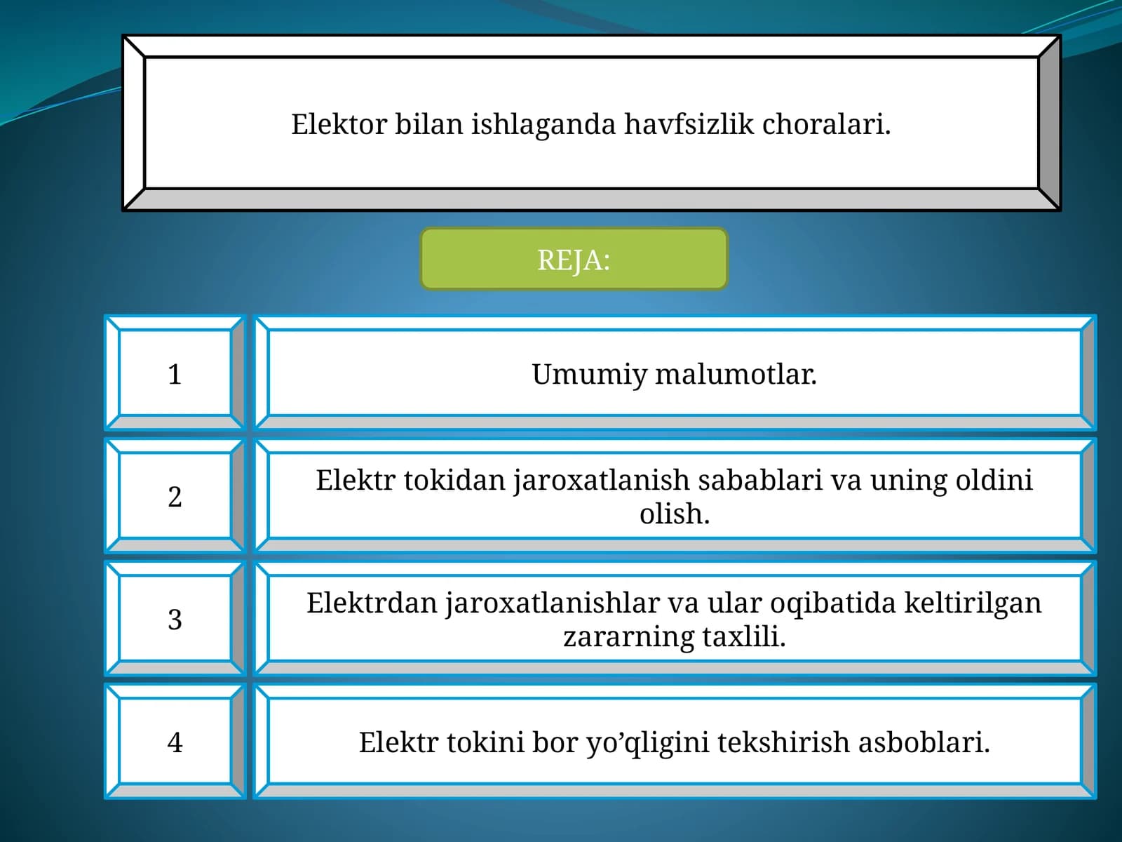 Elektor bilan ishlaganda havfsizlik choralari