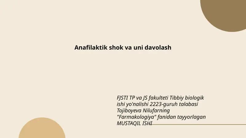 Anafilaktik shok va uni davolash