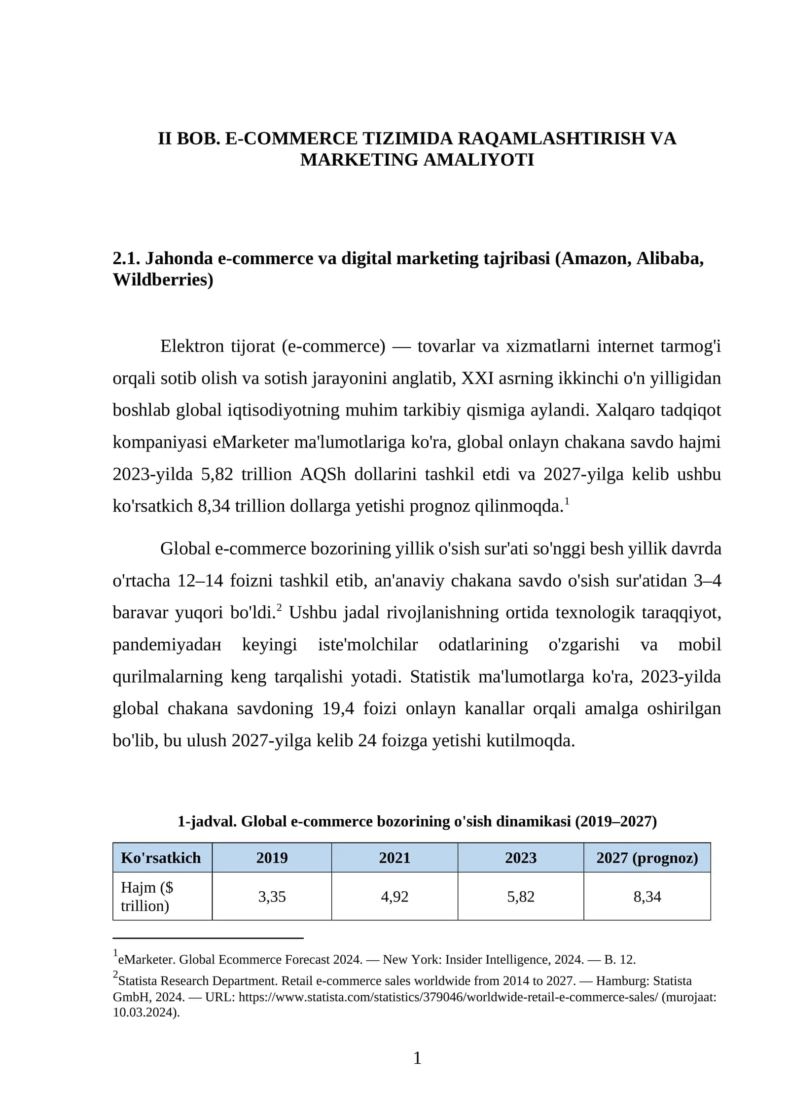 E-COMMERCE TIZIMIDA RAQAMLASHTIRISH VA MARKETING AMALIYOTI