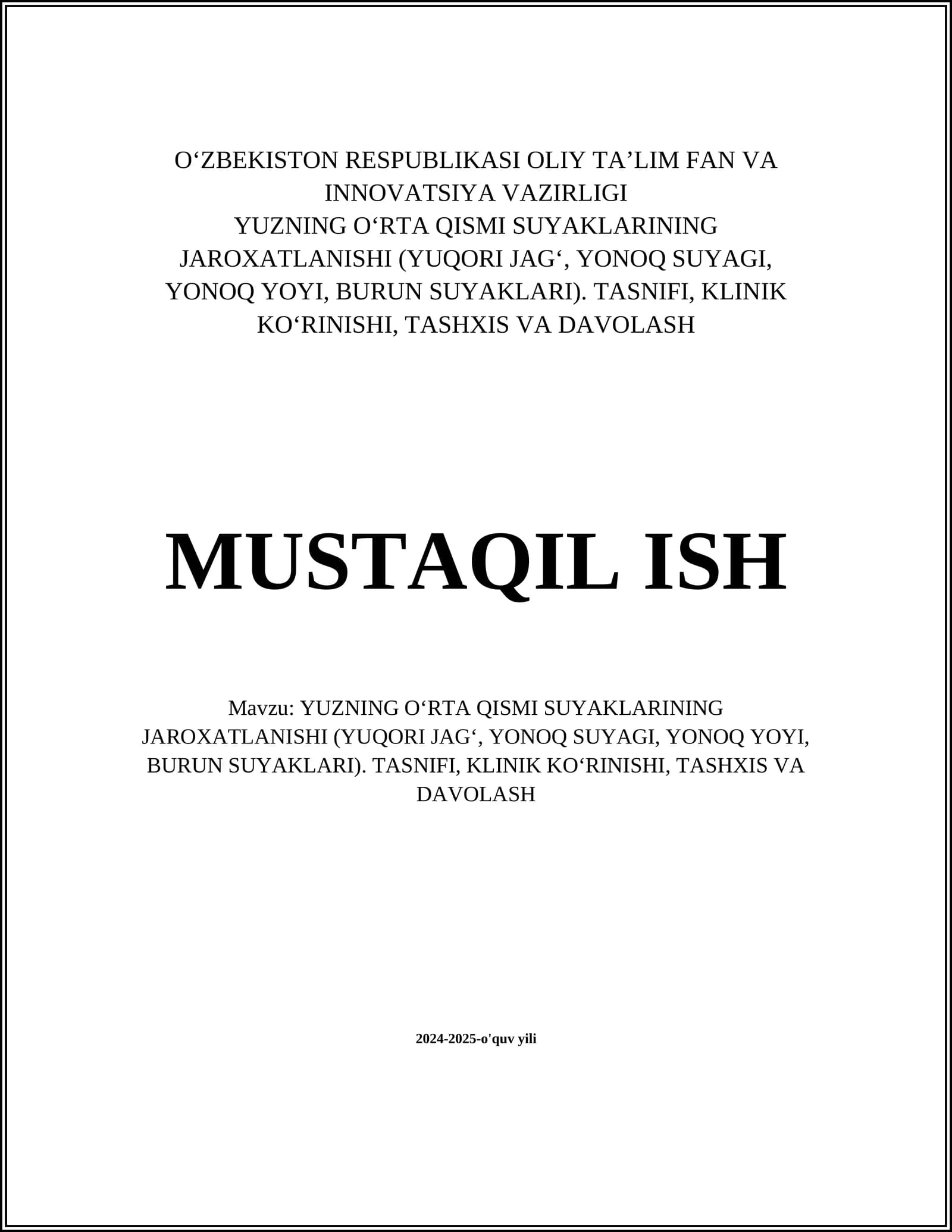 YUZNING O‘RTA QISMI SUYAKLARINING JAROXATLANISHI