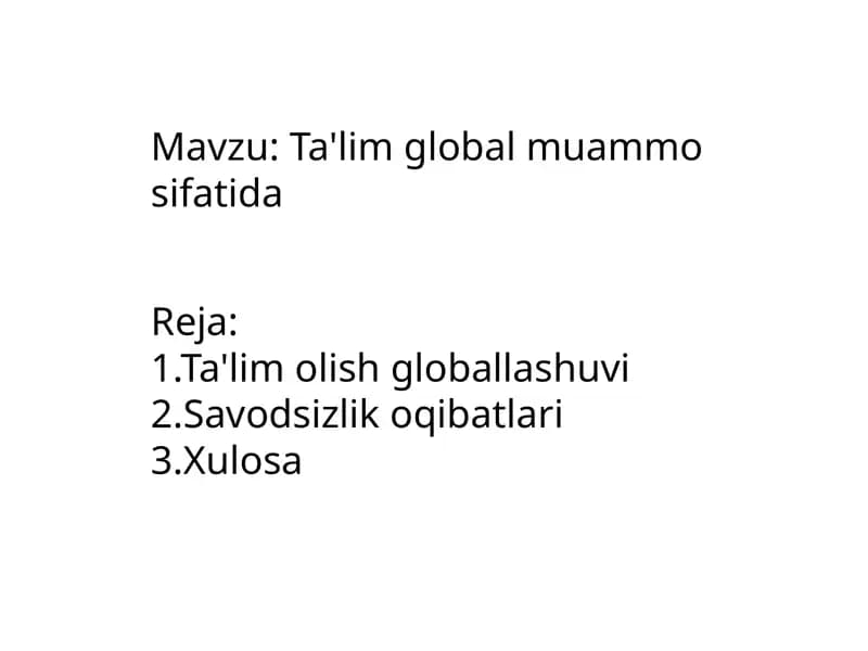Ta'lim global muammo sifatida