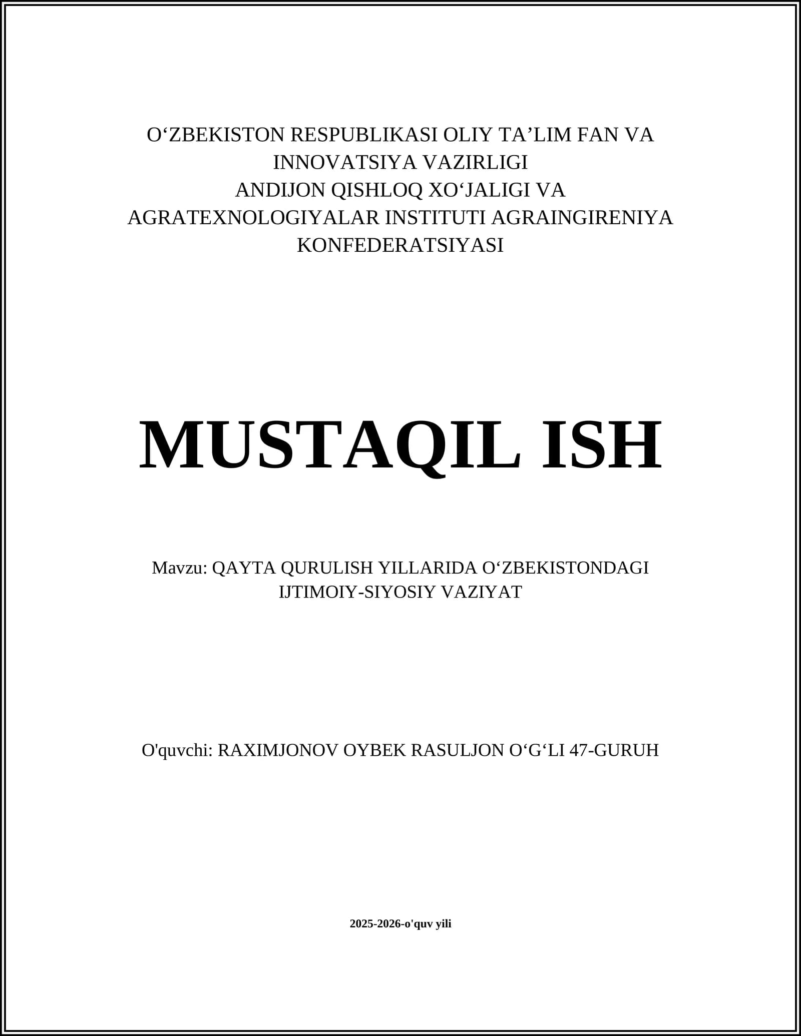 Qayta qurilish siyosati Oʻzbekistonga taʼsiri
