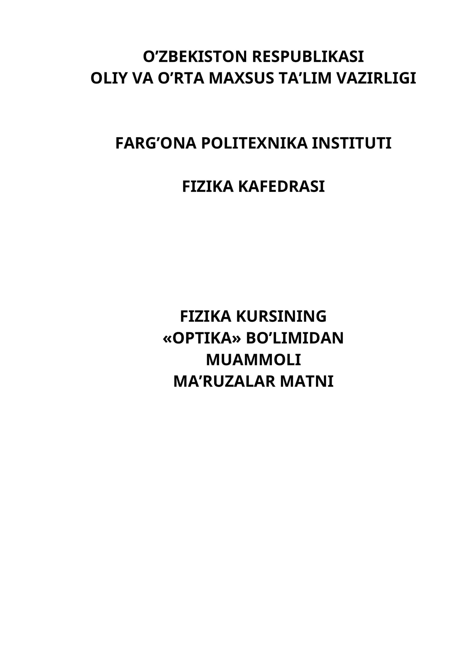 MUAMMOLI MA'RUZALAR MATNI