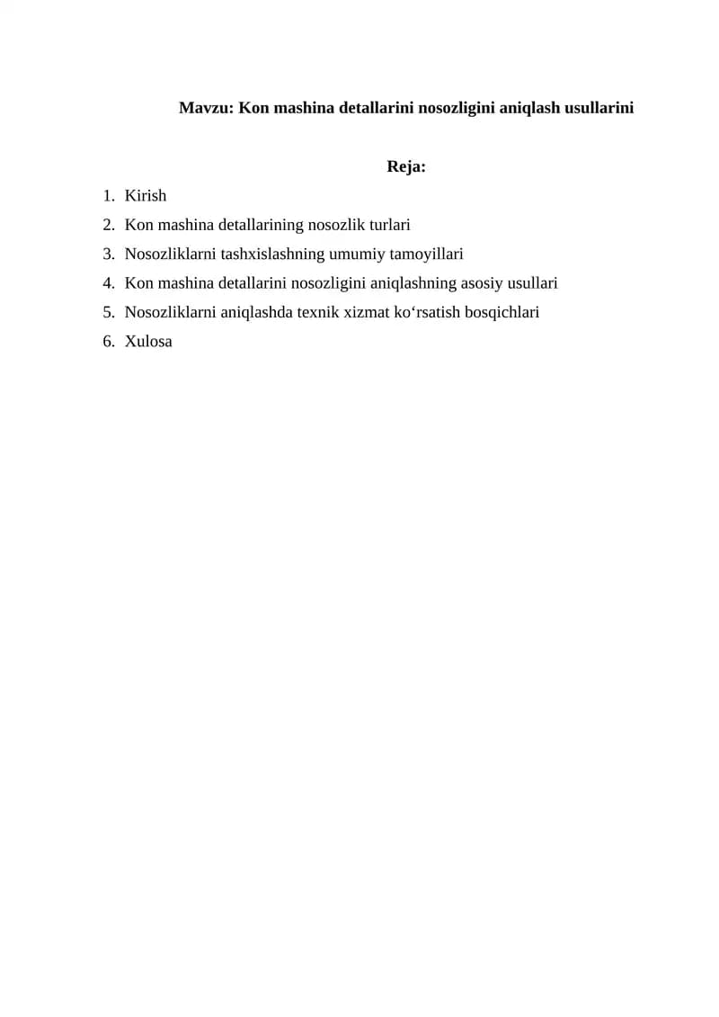 Kon mashina detallarini nosozligini aniqlash usullarini
