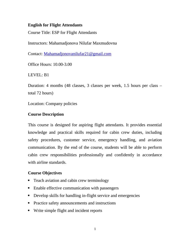ESP for Flight Attendants