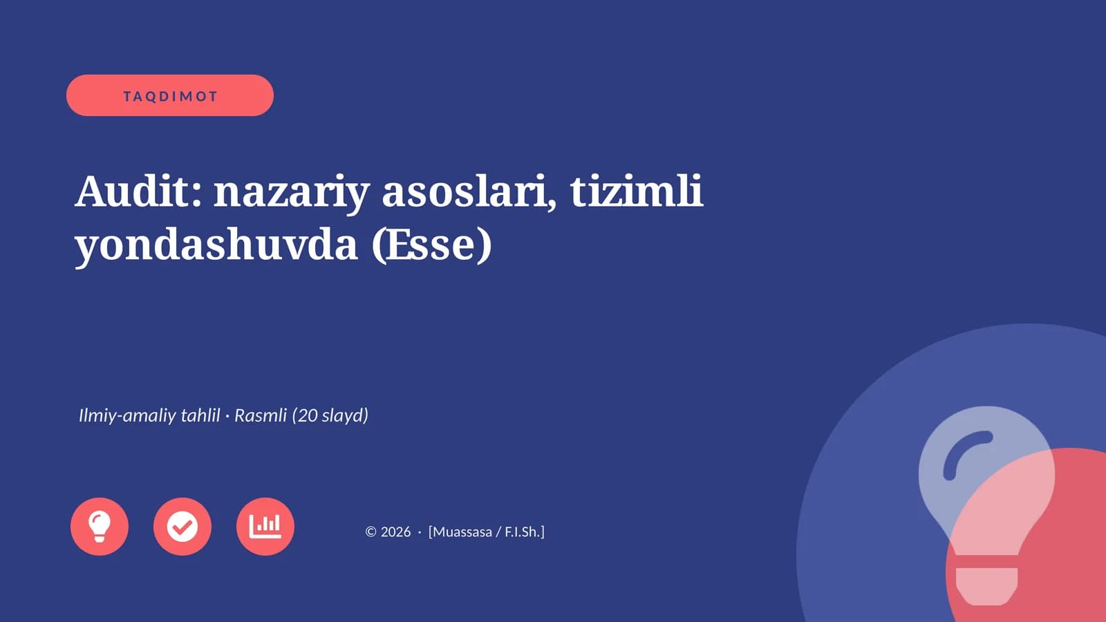 Audit: nazariy asoslari, tizimli yondashuvda (Esse)