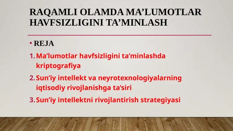 RAQAMLI OLAMDA MA’LUMOTLAR HAVFSIZLIGINI TA’MINLASH