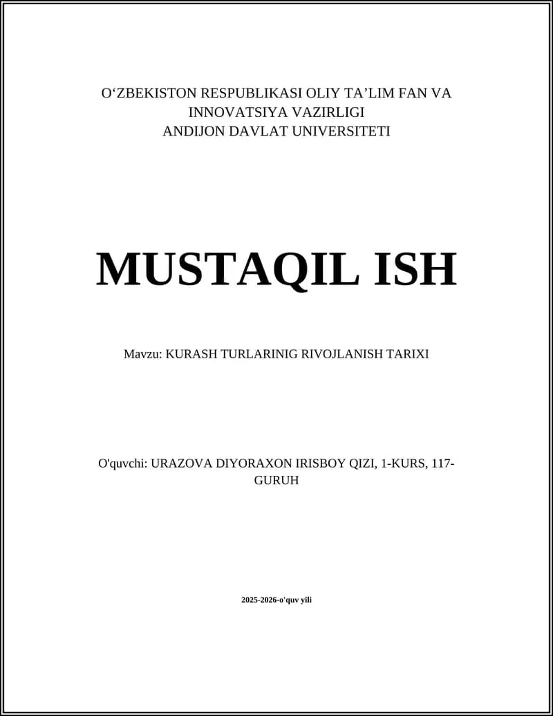 KURASH TURLARINIG RIVOJLANISH TARIXI
