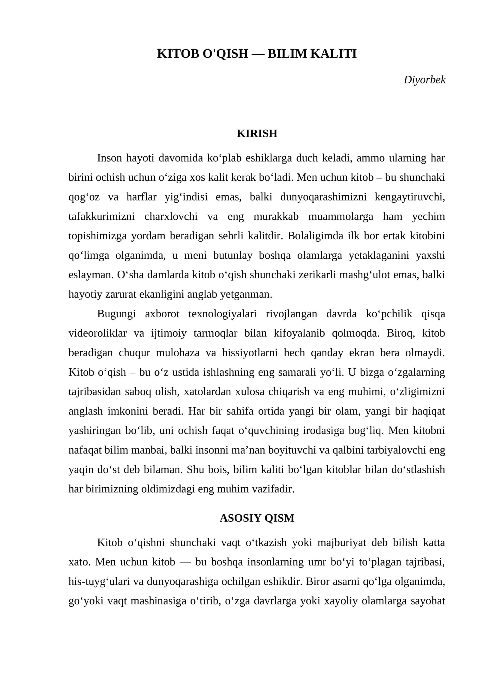 KITOB O'QISH — BILIM KALITI