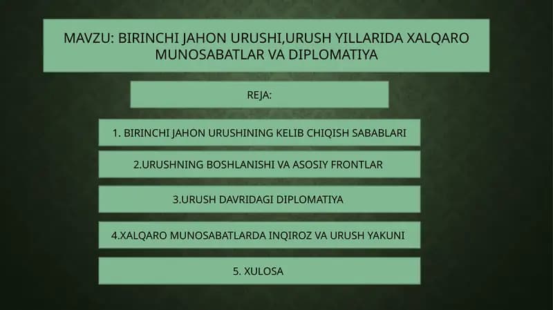 BIRINCHI JAHON URUSHI,URUSH YILLARIDA XALQARO MUNOSABATLAR VA DIPLOMATIYA