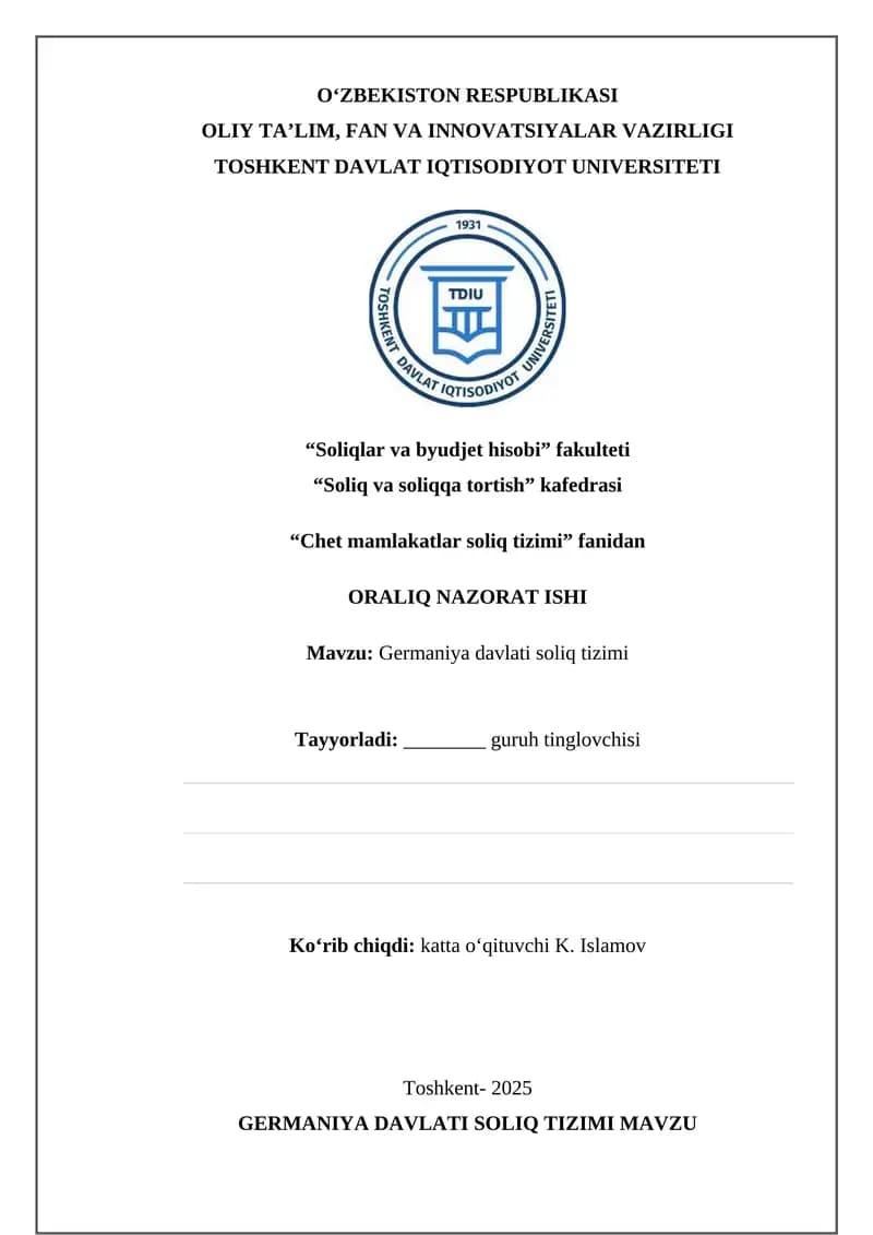 Germaniya davlati soliq tizimi