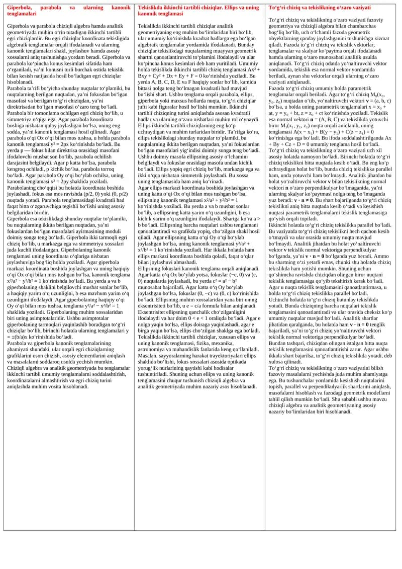 Giperbola, parabola va ularning kanonik tenglamalari