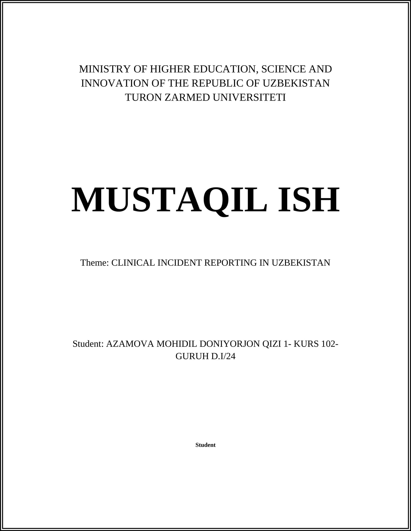 CLINICAL INCIDENT REPORTING IN UZBEKISTAN