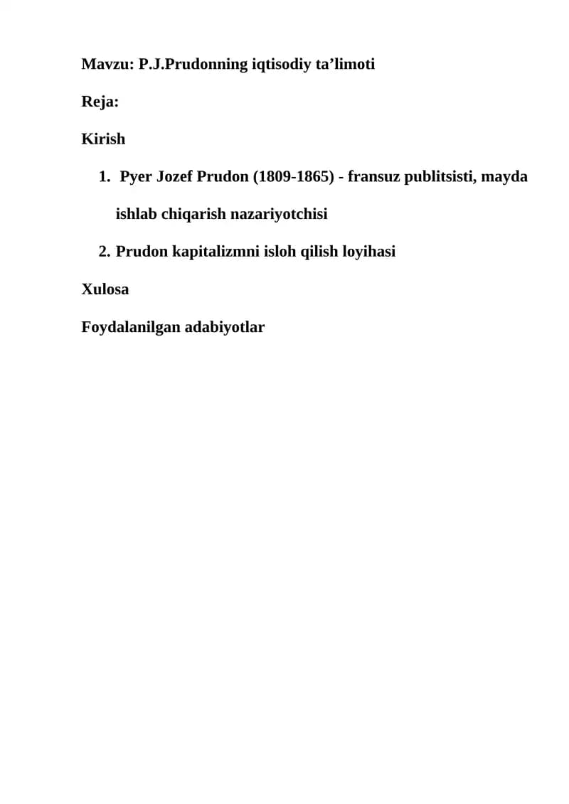 P.J.Prudonning iqtisodiy ta’limoti