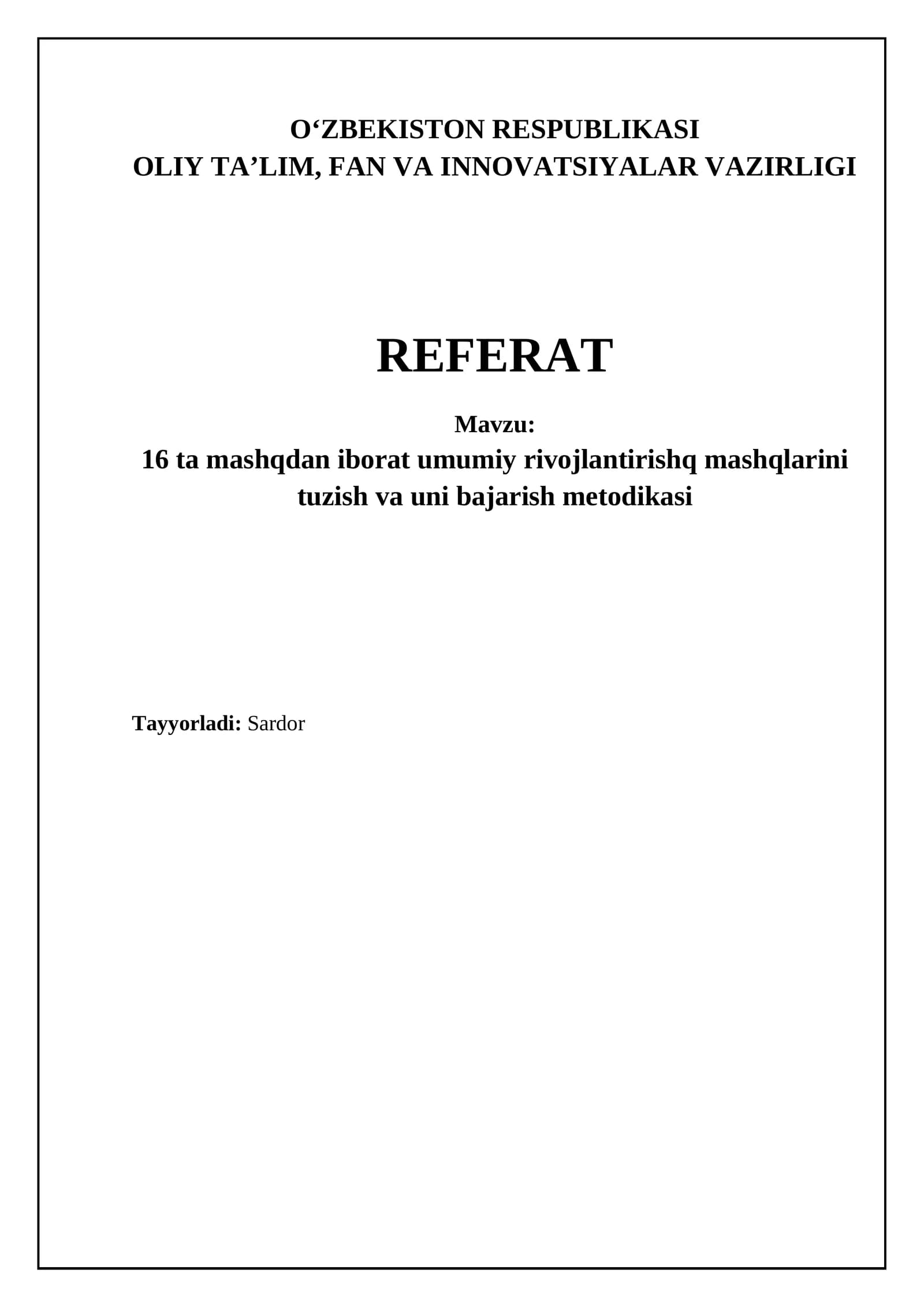 Umumiy rivojlanish mashqlari haqida