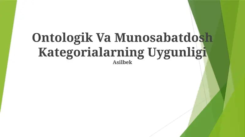 Ontologik Va Munosabatdosh Kategorialarning Uygunligi