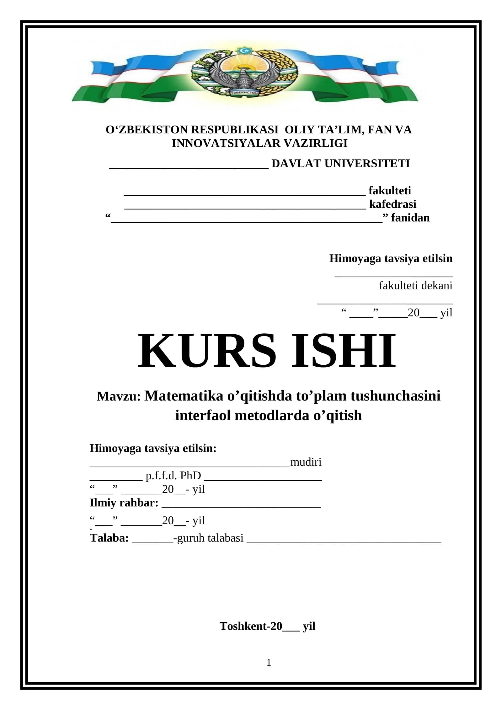 Matematika o’qitishda to’plam tushunchasini interfaol metodlarda o’qitish