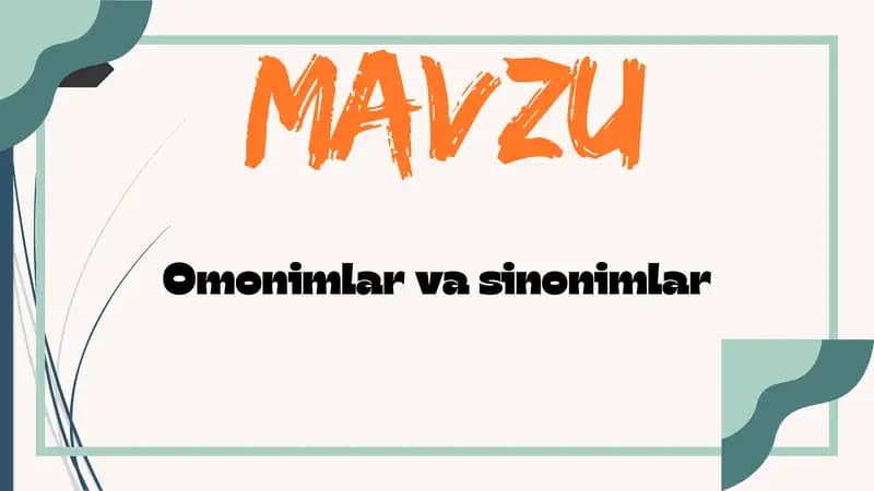 Omonimlar va sinonimlar