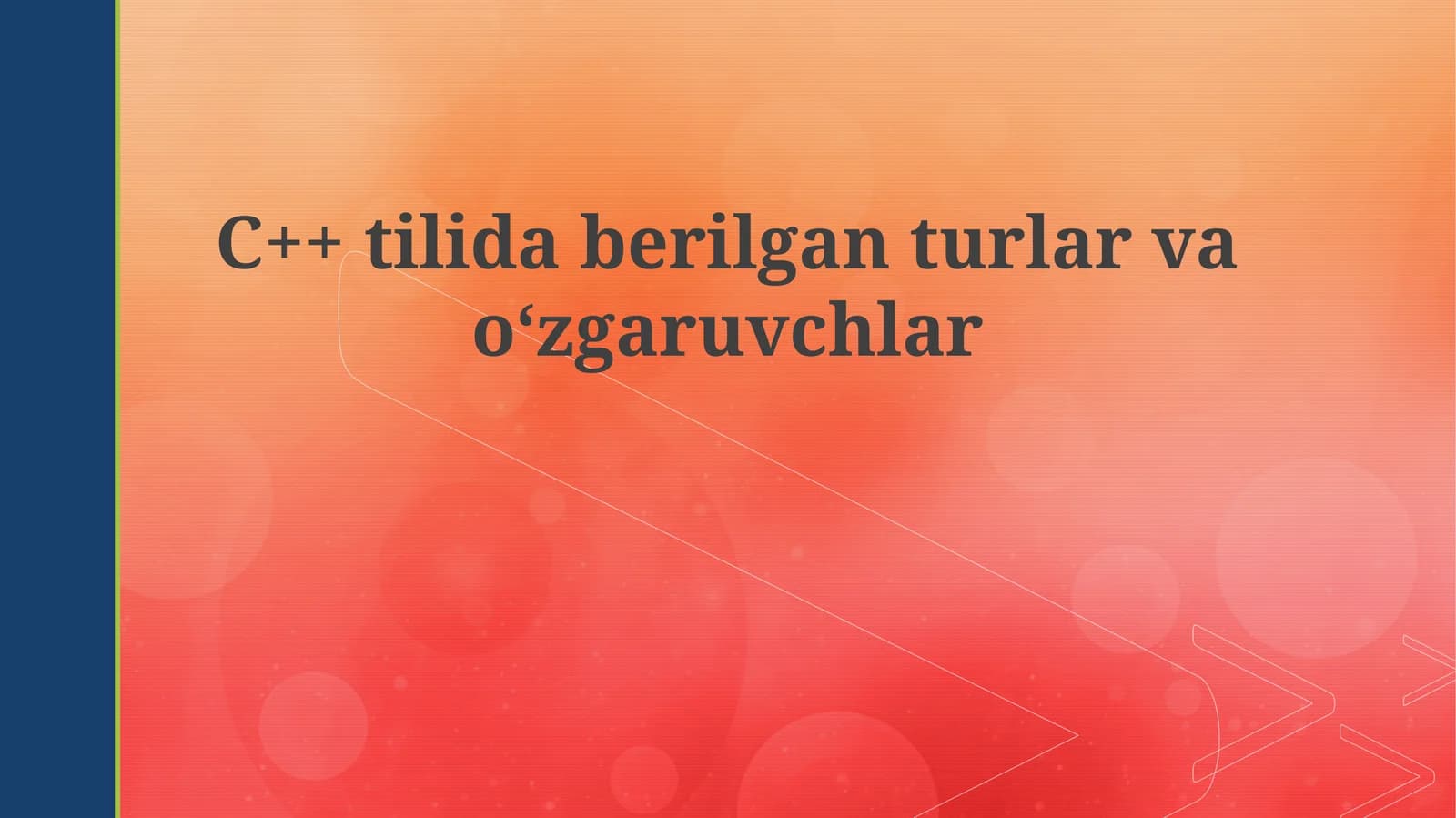 C++ tilida berilgan turlar va oʻzgaruvchilar