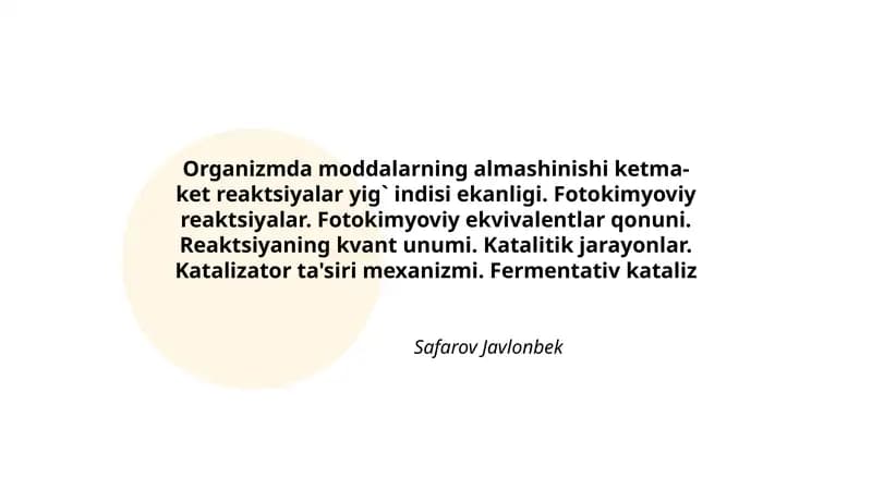 Organizmda moddalarning almashinishi ketma-ket reaktsiyalar yig' indisi
