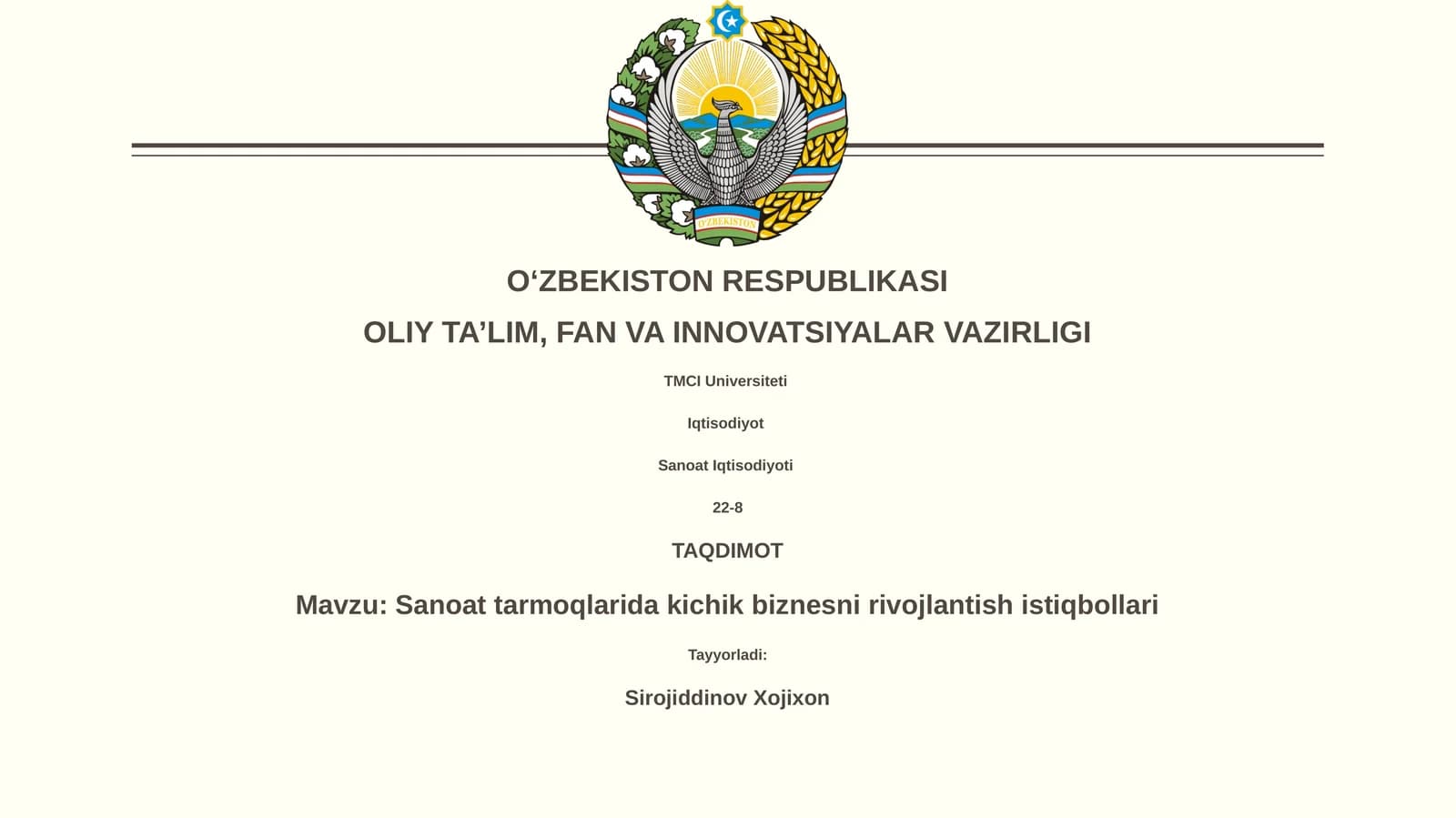Sanoat tarmoqlarida kichik biznesni rivojlantish istiqbollari