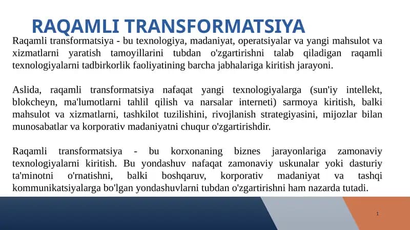 RAQAMLI TRANSFORMATSIYA