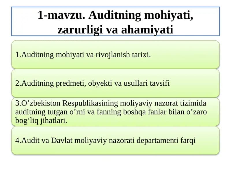 Auditning mohiyati,zarurligi va ahamiyati