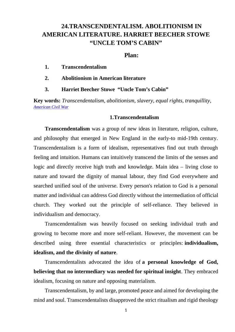 Transcendentalism Study Guide