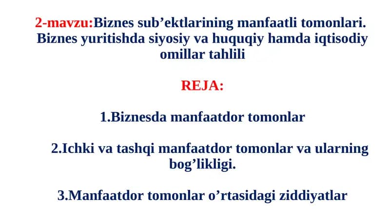 Biznesda Manfaatdor Tomonlar