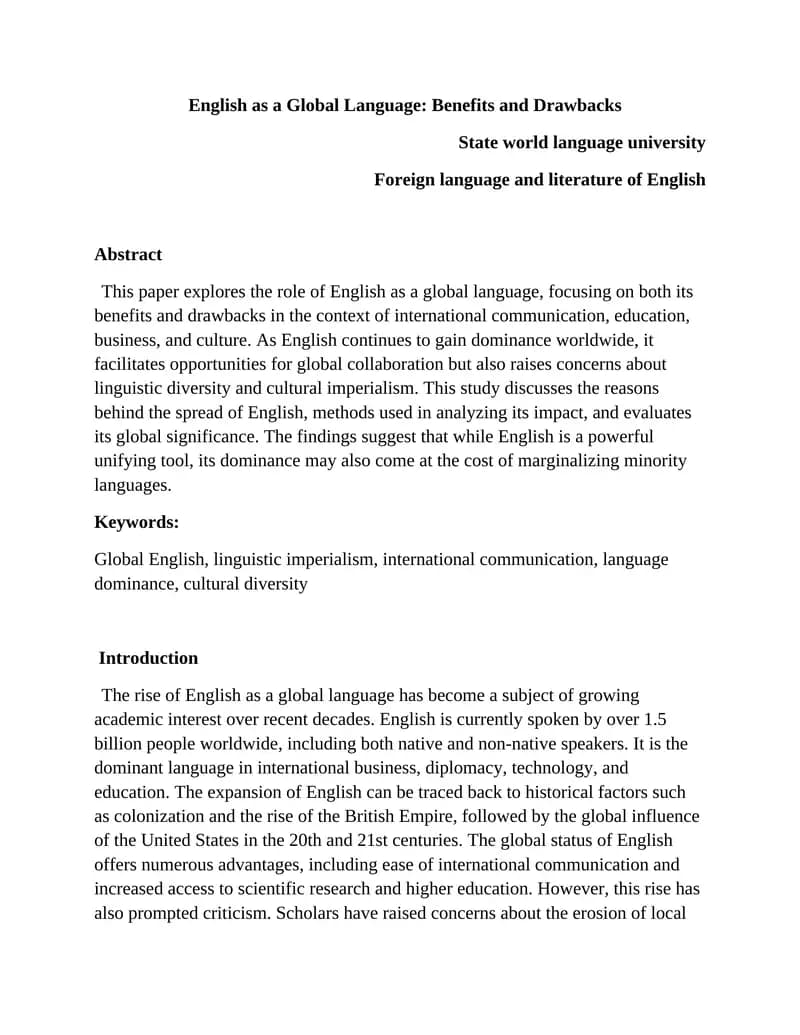 English as a Global Language: Benefits and Drawbacks