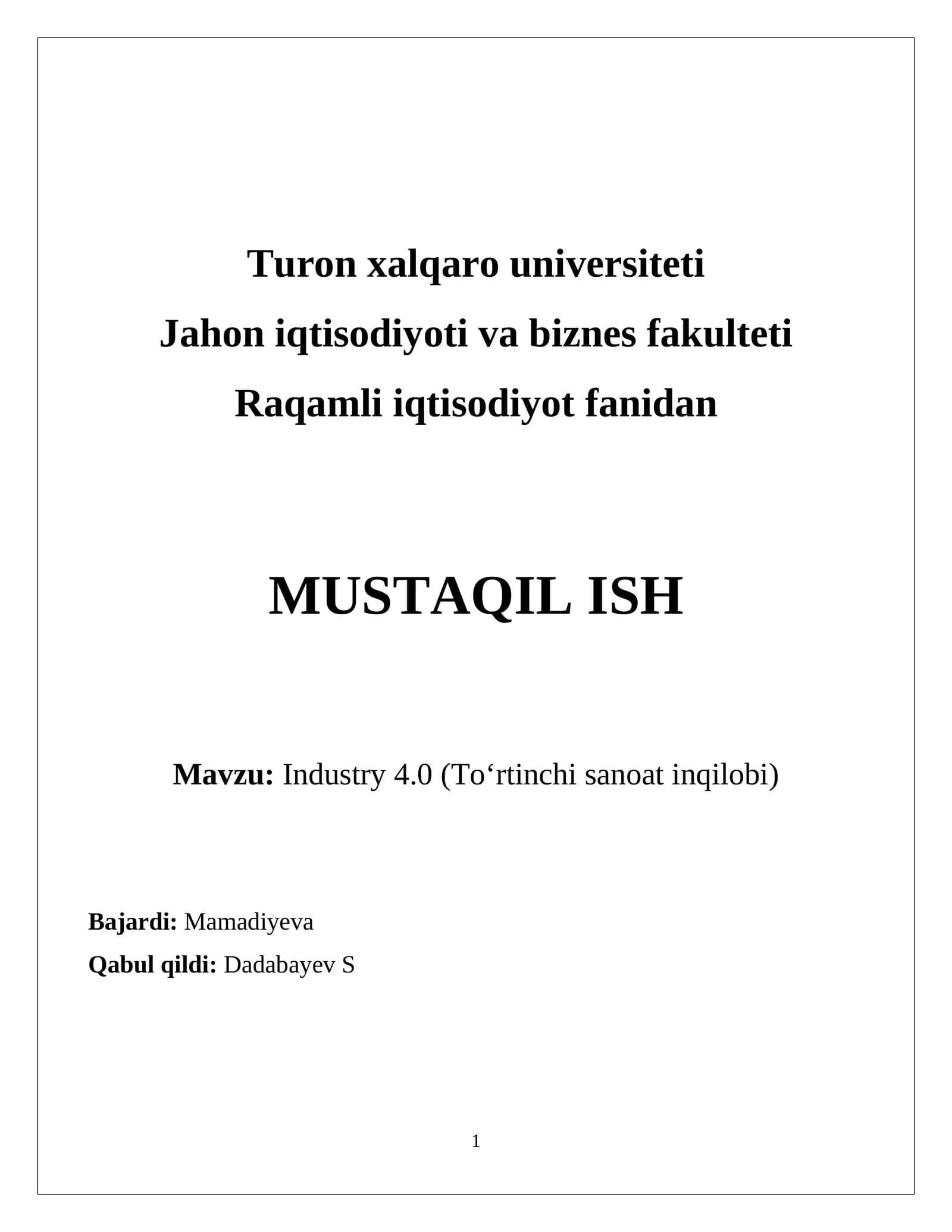 Industry 4.0 (To‘rtinchi sanoat inqilobi)