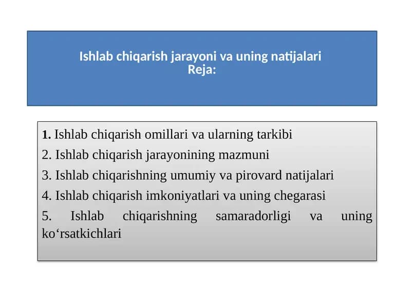 Ishlab chiqarish jarayoni va uning natijalari