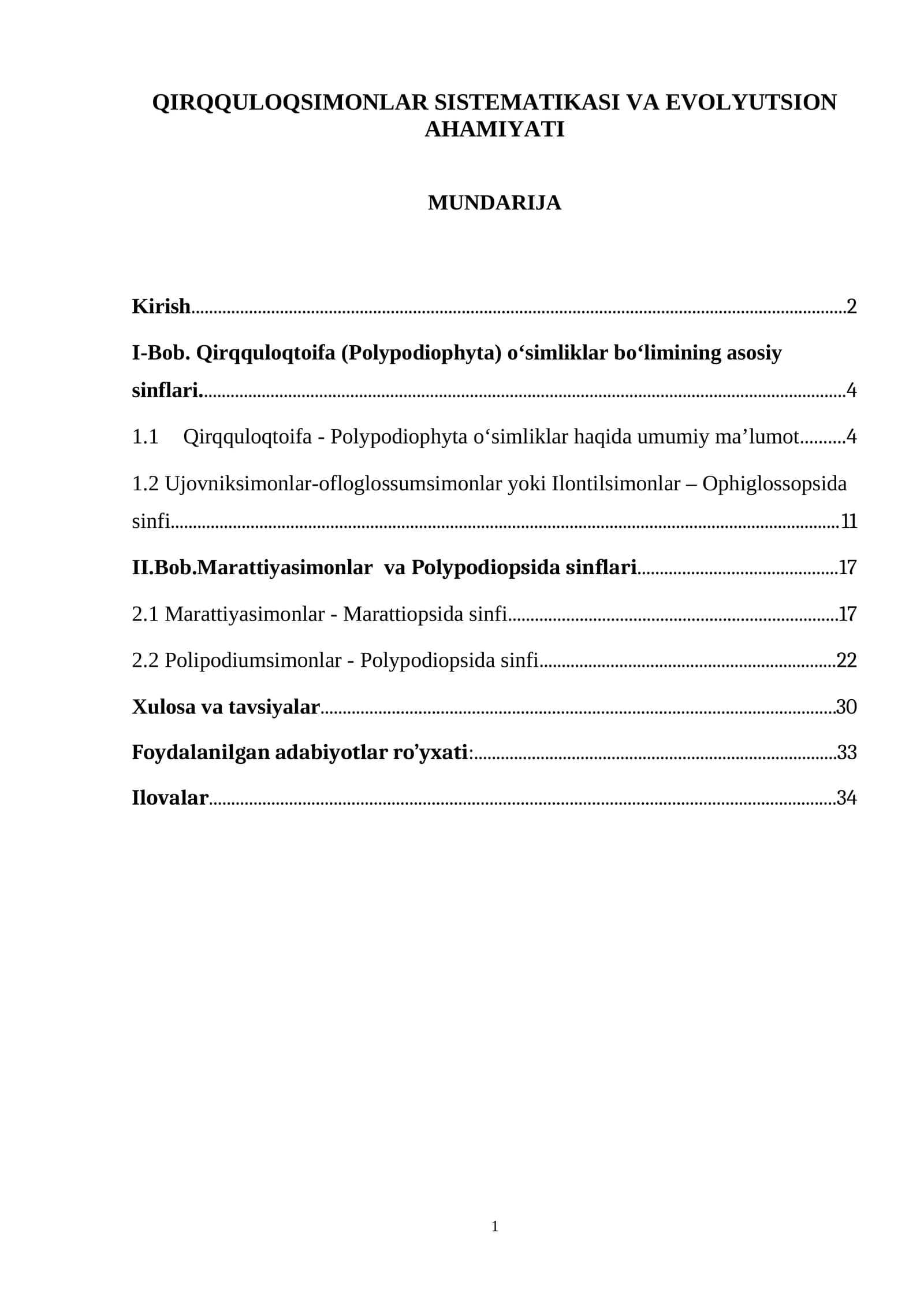 QIRQQULOQSIMONLAR SISTEMATIKASI VA EVOLYUTSION AHAMIYATI