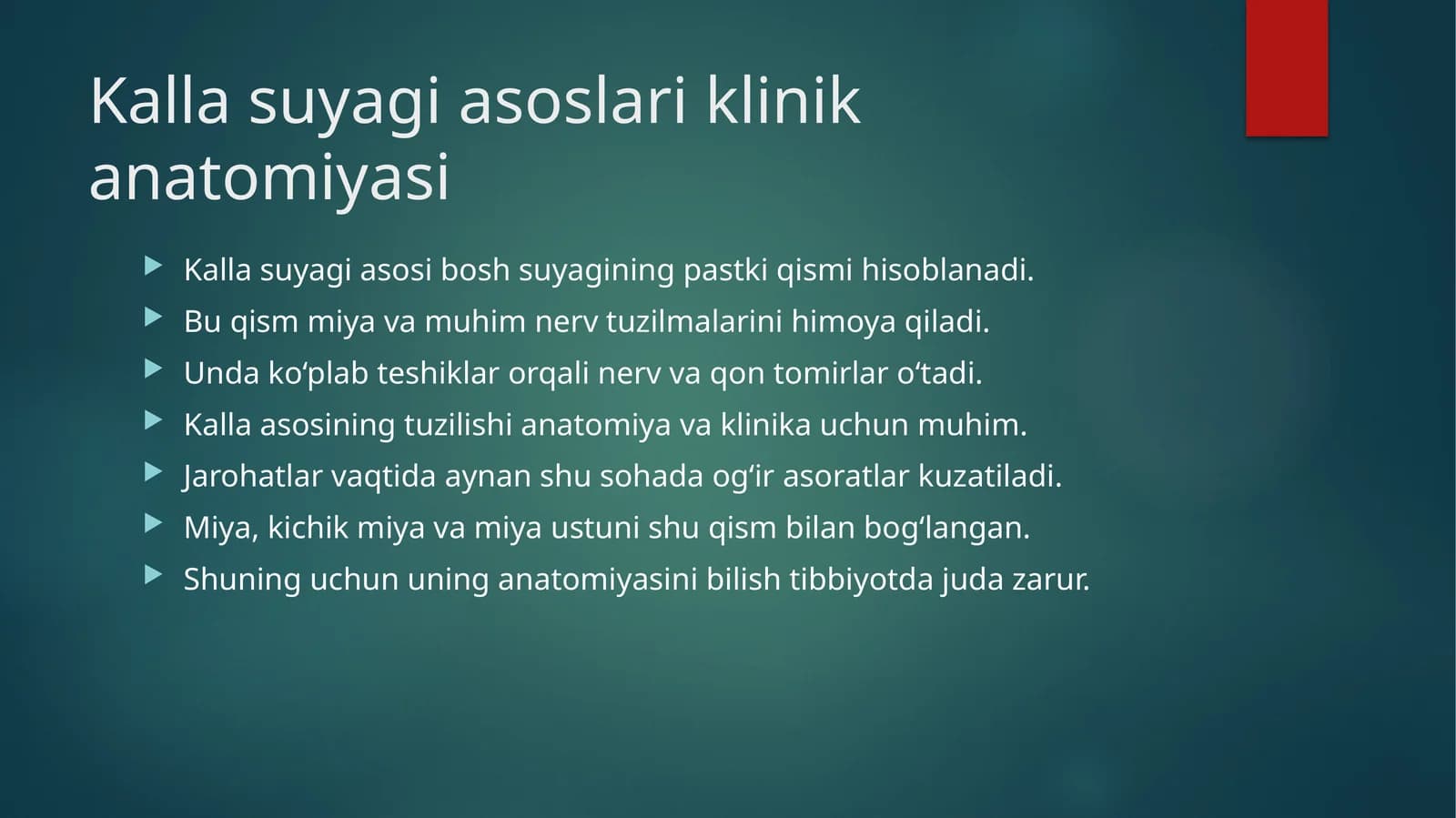 Kalla suyagi asoslari klinik anatomiyasi