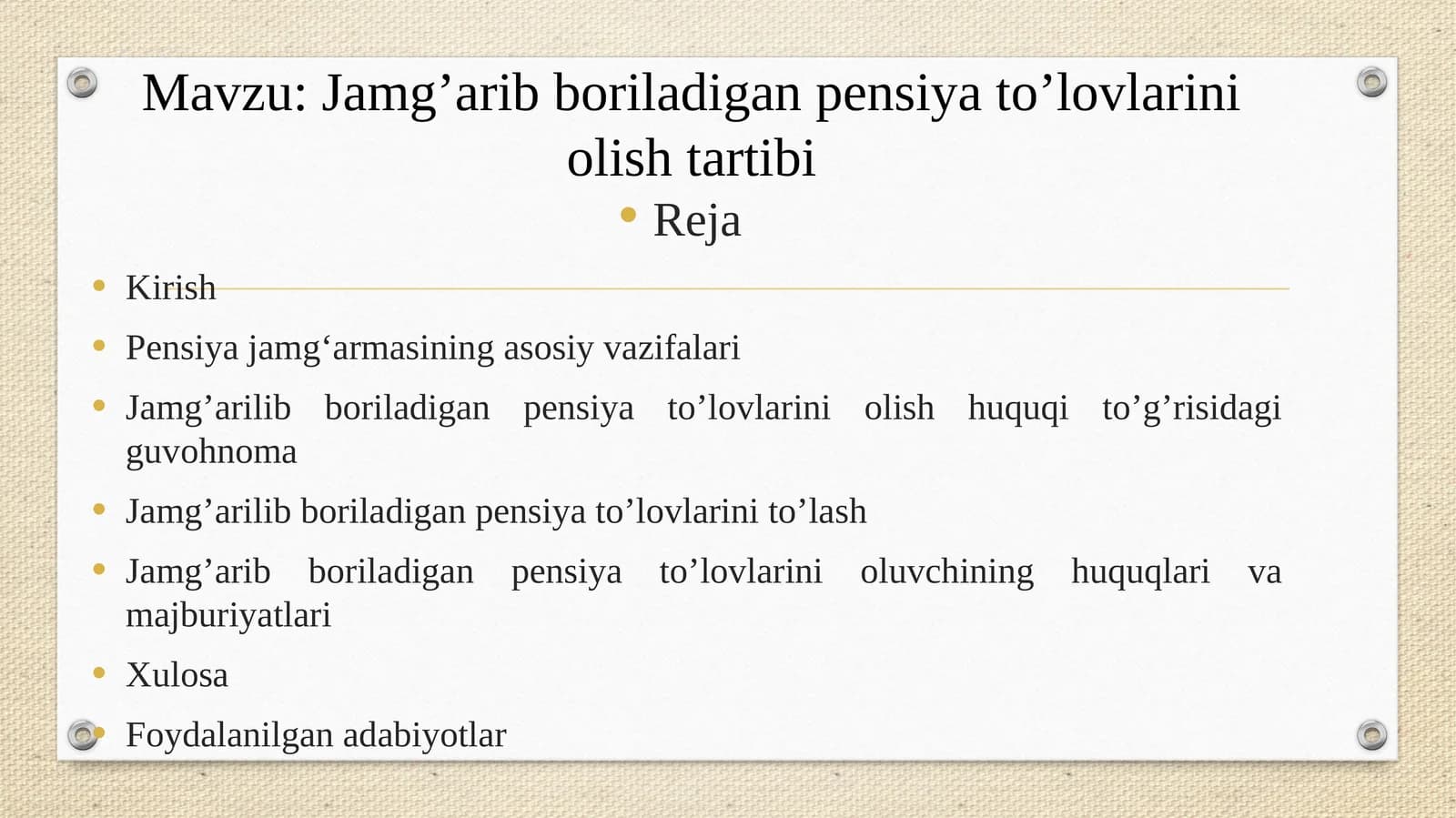 Jamg’arib boriladigan pensiya to’lovlarini olish tartibi