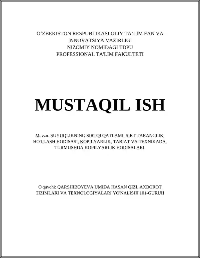 SUYUQLIKNING SIRTQI QATLAMI
