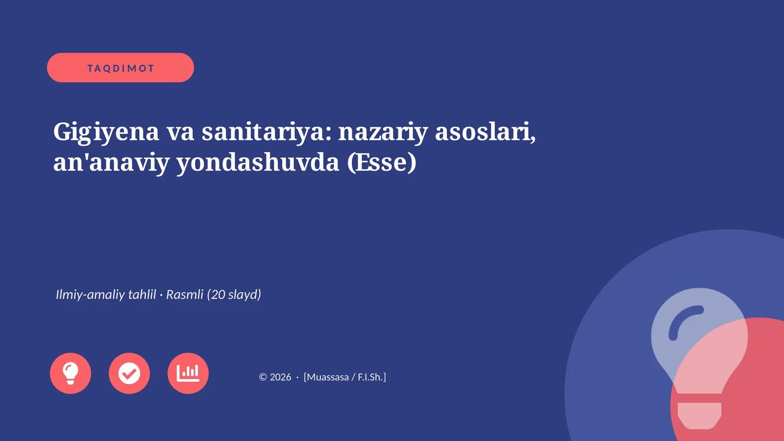 Gigiyena va sanitariya: nazariy asoslari, an'anaviy yondashuvda (Esse)