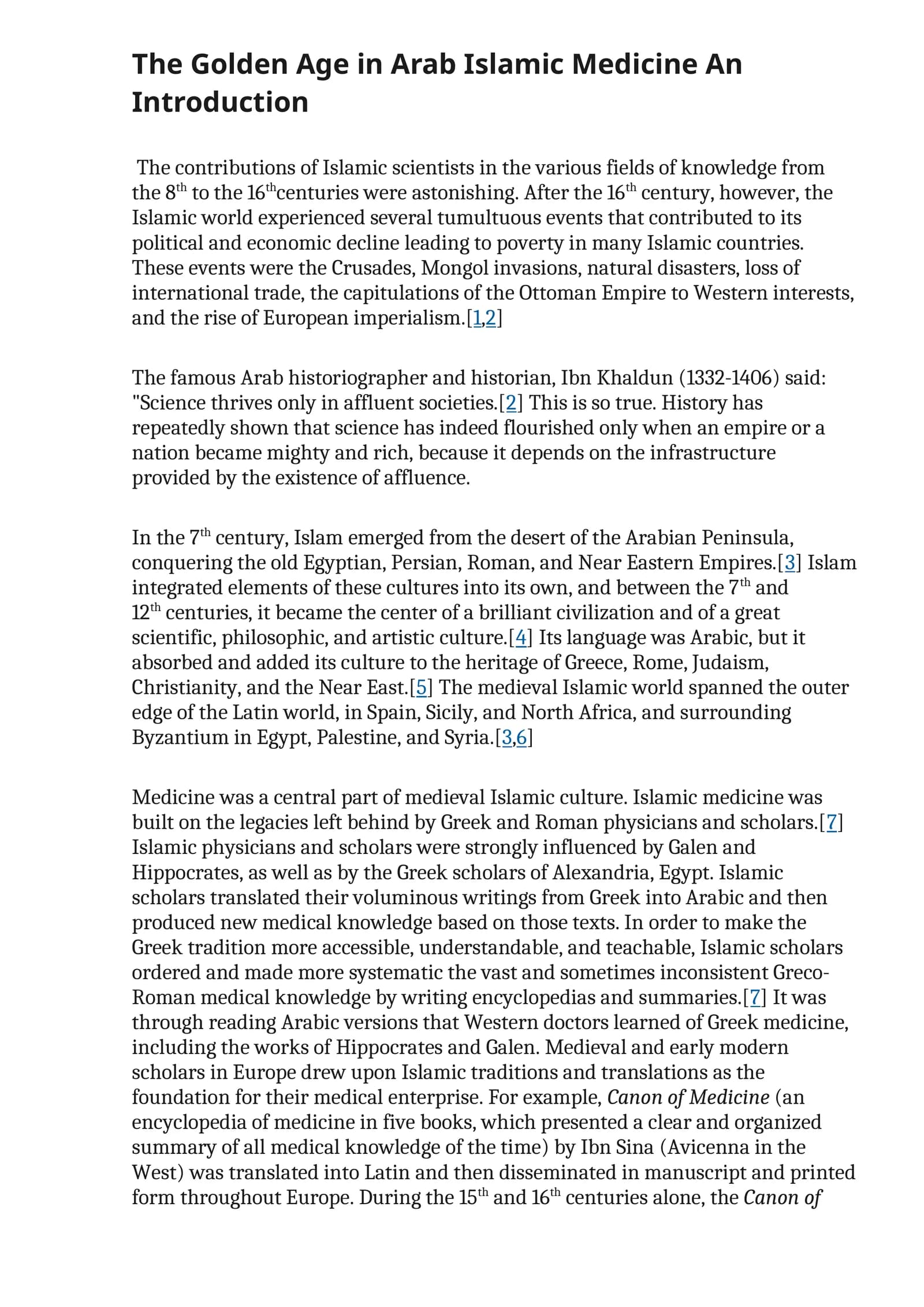 The Golden Age in Arab Islamic Medicine An Introduction